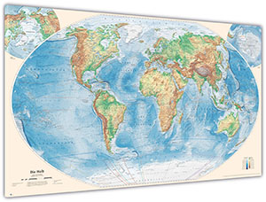 Physische Weltkarte, 200x120 cm, deutsch, Leinwand-Druck