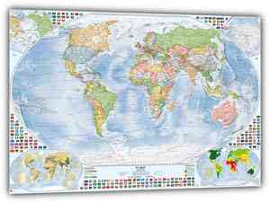 Politische Weltkarte mit 4 Nebenkarten